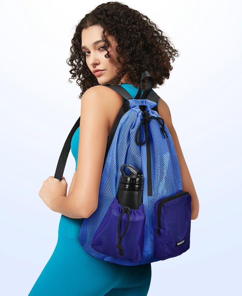 WANDF Swim Bag Mesh Drawstring Backpack with Wet Pocket Beach Bag for Swimming Pool Gym Workout Men and Women - Image 4